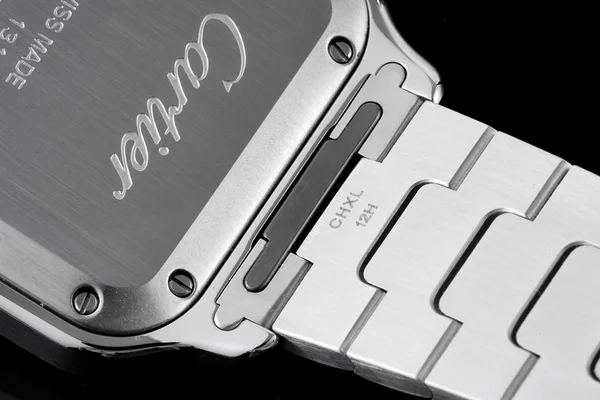 BVF Santos Medium WSSA0029, white Roman-numeral dial, steel case and bracelet, bracelet attachment