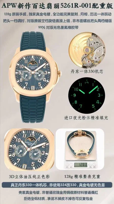 APW Aquanaut 5261R-001 factory flyer with dial, movement, lume and scale details