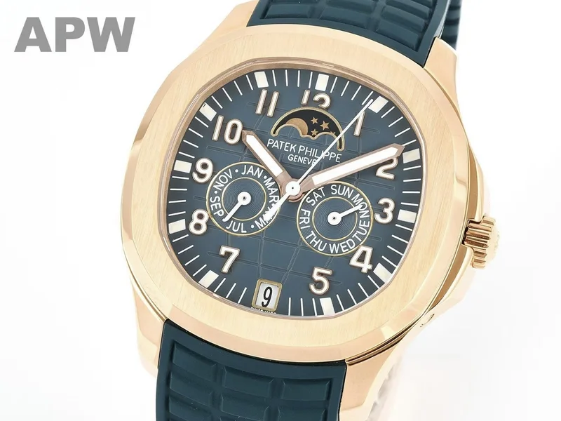 Dial at an angle, showing moonphase, day and month subdials