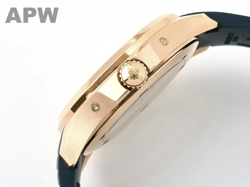 Crown-side case profile in rose-gold tone
