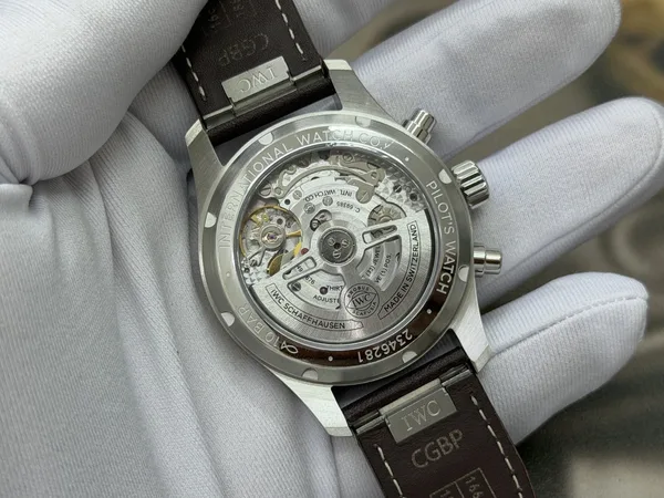 OCTA Pilot's Chronograph, green dial, brown leather strap, display caseback and movement