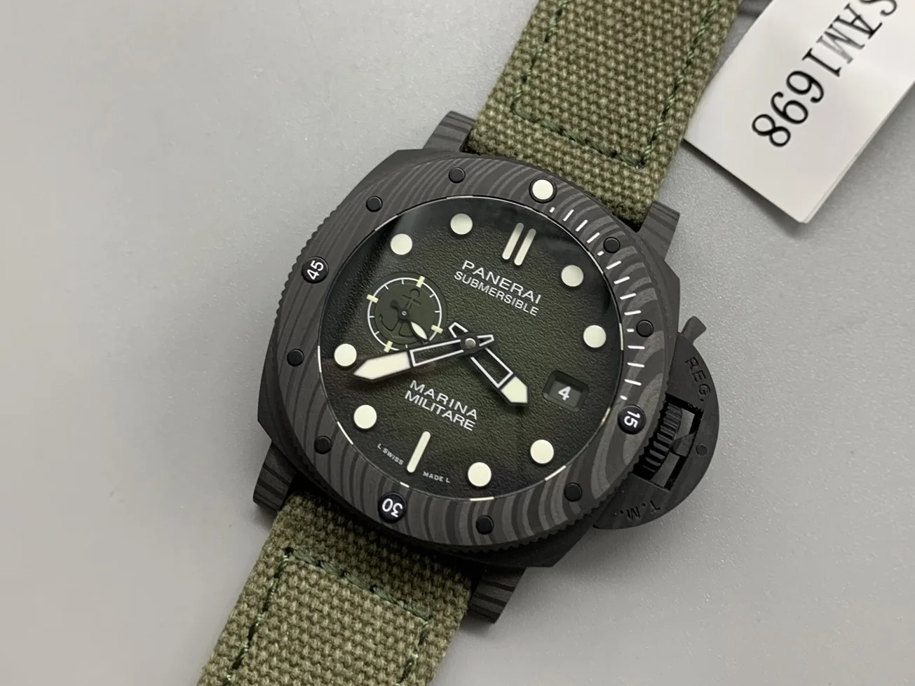 VSF Submersible Marina Militare PAM1698, carbon case, green gradient dial, with reference tag