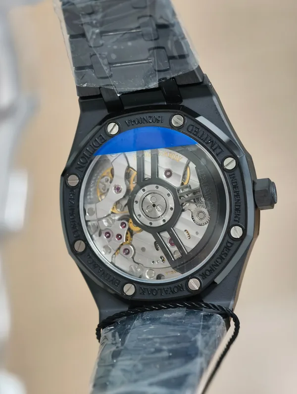 ZF Royal Oak 15500 Full Ceramic, black ceramic, black dial, display caseback and movement