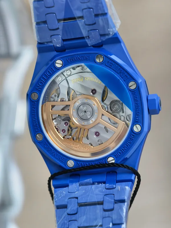 ZF Royal Oak 15500 Full Ceramic, blue ceramic, blue dial, display caseback and movement