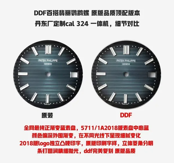 DDF Nautilus 5711/1A, factory comparison poster, dial close-up