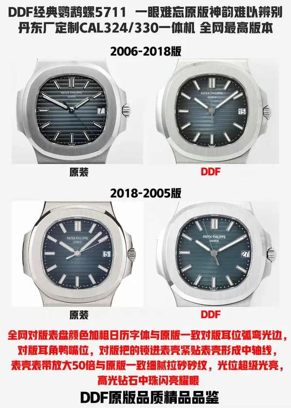 DDF Nautilus 5711/1A, factory comparison poster, blue dial generations