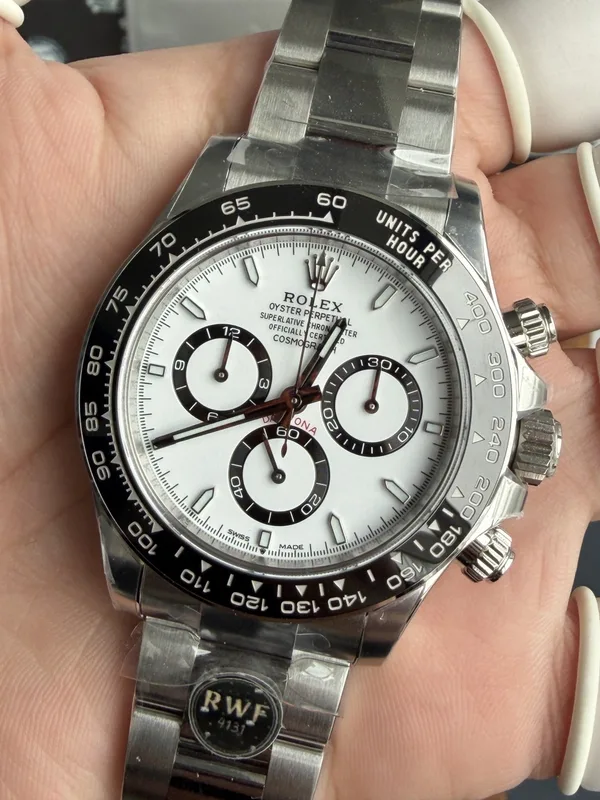 RW Factory Daytona 126500LN Panda, white dial, dial and pushers