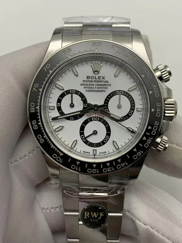 RW Factory Daytona 126500LN Panda, white dial, front view
