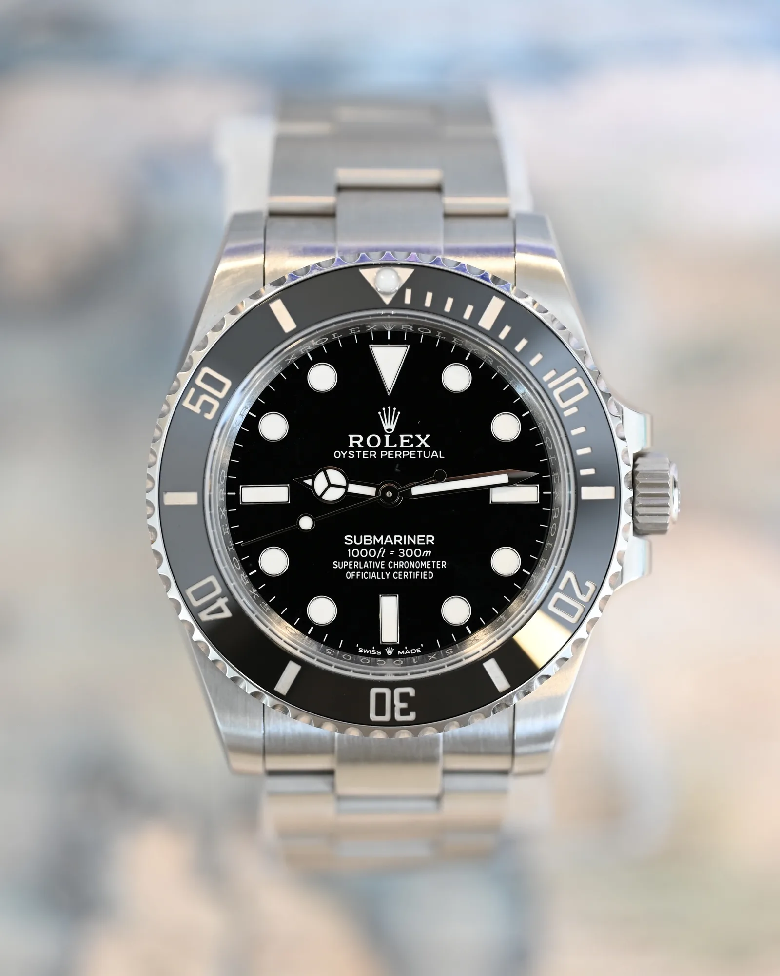 VSF Submariner No Date 124060, black dial and black ceramic bezel, front view
